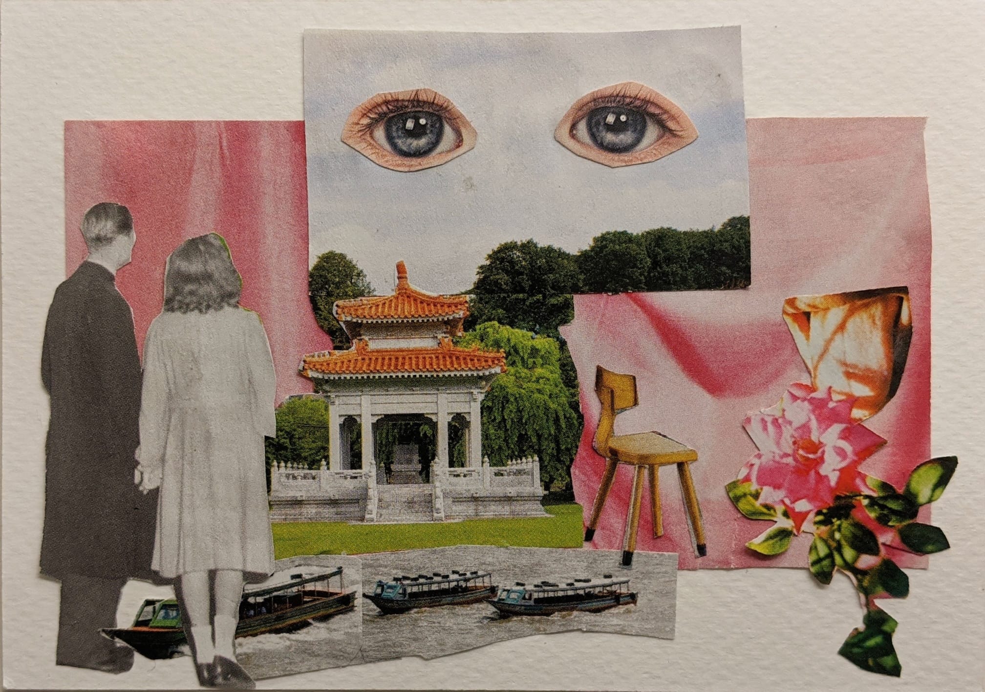 collage pink couple looking at eyes